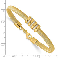 Load image into Gallery viewer, Sterling Silver Gold-tone CZ w/1in Safety Chain Flex Bangle
