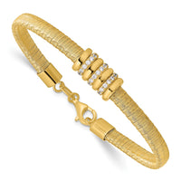 Load image into Gallery viewer, Sterling Silver Gold-tone CZ w/1in Safety Chain Flex Bangle
