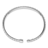 Load image into Gallery viewer, Sterling Silver Rhodium-plated Polished and Textured Cuff Bangle
