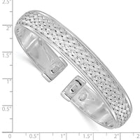 Load image into Gallery viewer, Sterling Silver Rhodium-plated Polished and Textured Cuff Bangle
