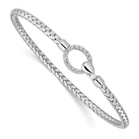 Load image into Gallery viewer, Sterling Silver RH-plated CZ Polished Braided Hook Bangle
