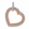 Sterling Silver Rh-plat and Rose-plated Woven Hearts Pendant