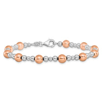 Load image into Gallery viewer, Sterling Silver Rhodium-plated / Rose-tone Beaded Bracelet
