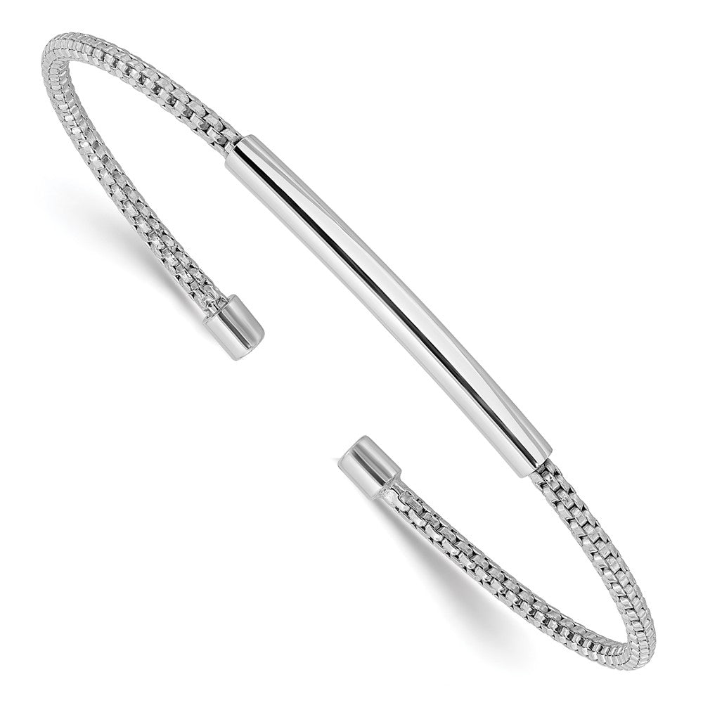 Sterling Silver Rhodium-plated Polished and Textured Cuff Bracelet