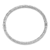 Load image into Gallery viewer, Sterling Silver Rh-plt Polished / Textured Twisted Hinged Bangle
