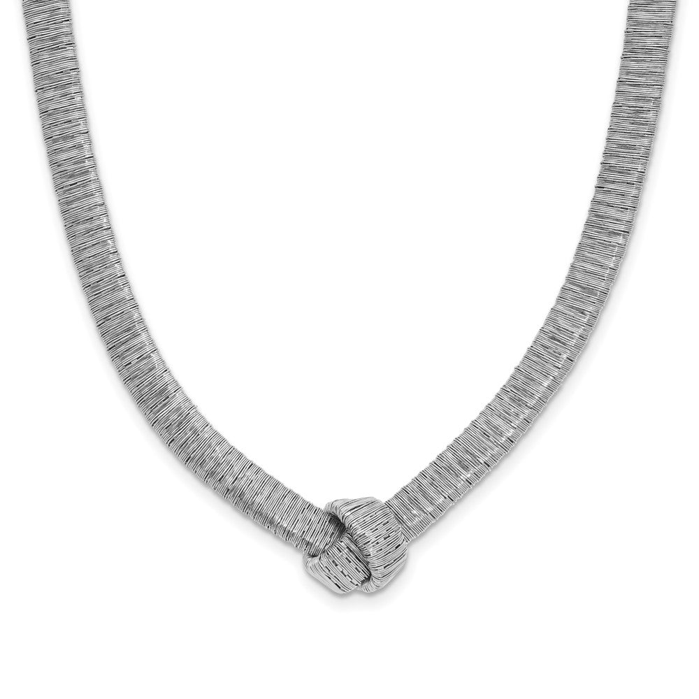 Sterling Silver Rhod-plat Texture Wrapped Knot w/2in ext. Necklace