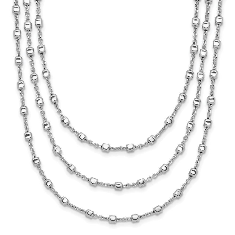 Sterling Silver Rh-plated 3 Strand Beaded 16in w/2in ext. Necklace