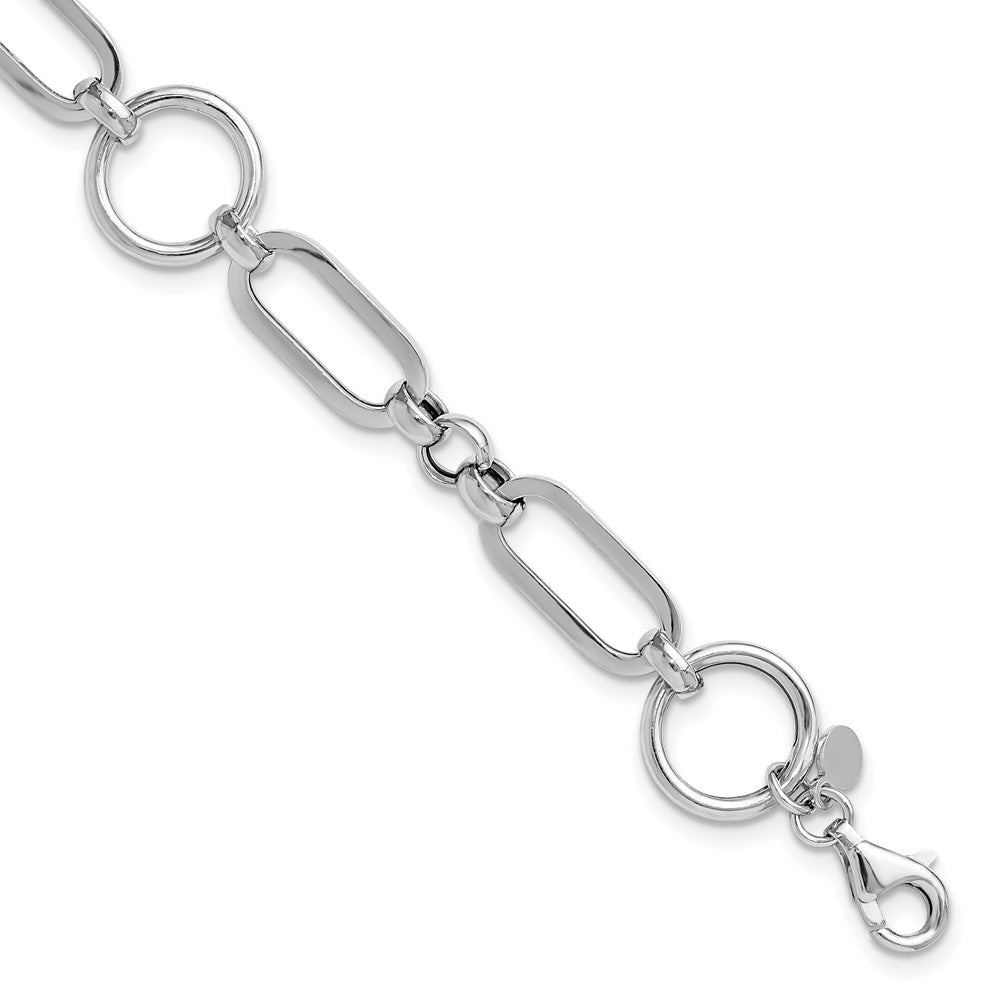 Sterling Silver RH-plated Polished Fancy Link w/ 1in ext. Bracelet