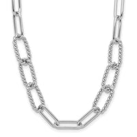 Load image into Gallery viewer, Sterling Silver RH-plated Polished/Textured Fancy Link Necklace
