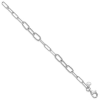 Load image into Gallery viewer, Sterling Silver RH-plated Polished/Textured Fancy Link Bracelet
