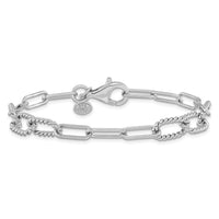 Load image into Gallery viewer, Sterling Silver RH-plated Polished/Textured Fancy Link Bracelet
