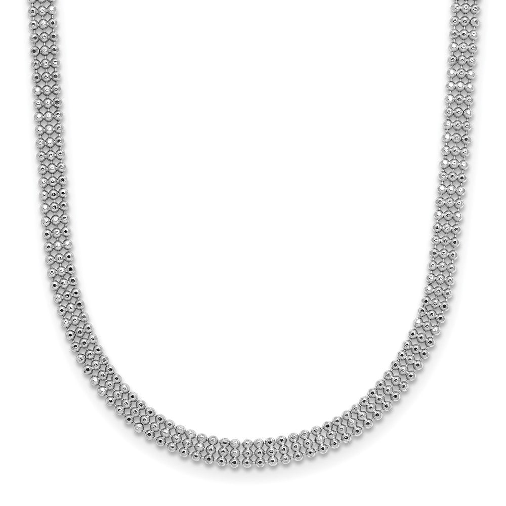 Sterling Silver RH-plt Polish 3-Strand Beaded w/2in ext. Necklace