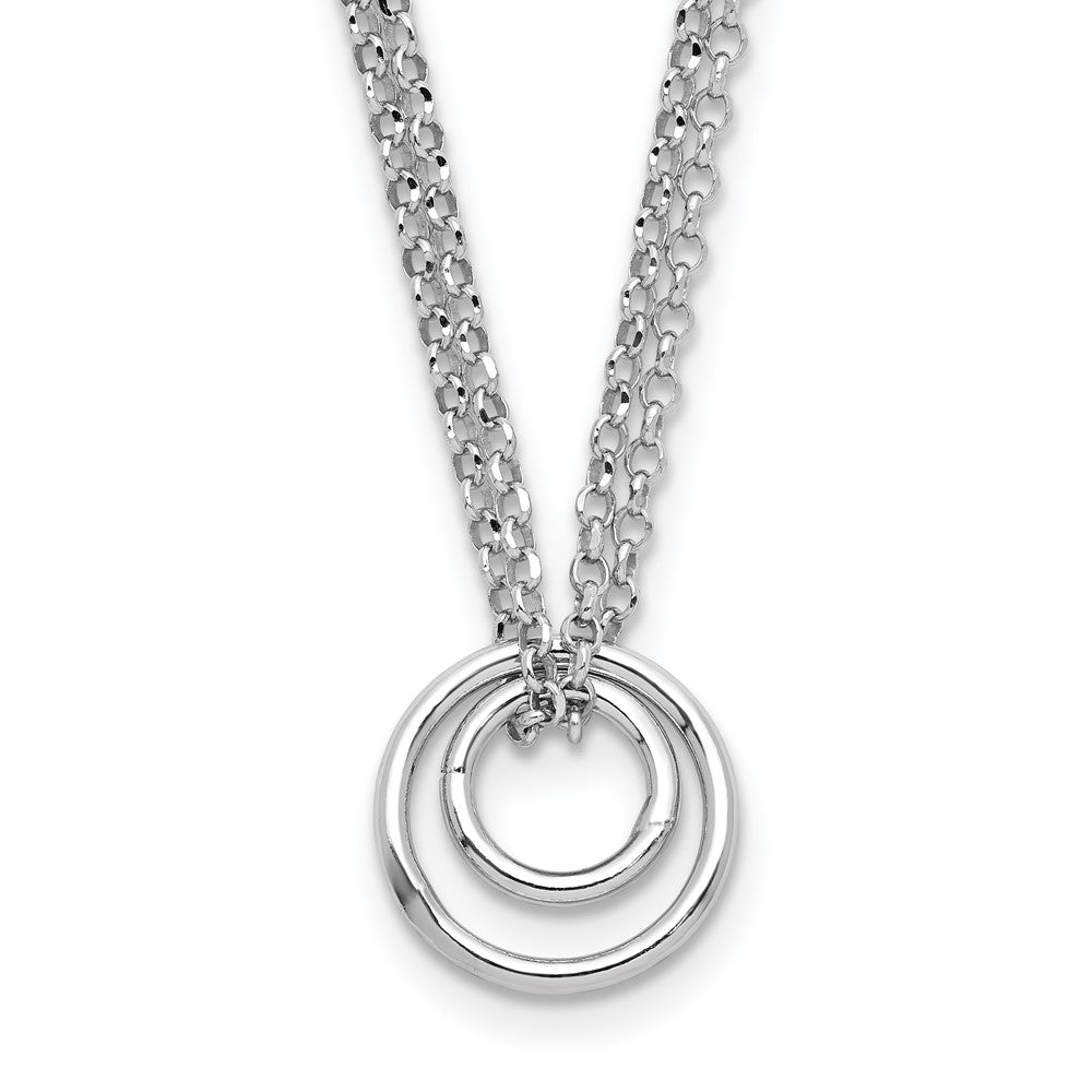 Sterling Silver Rh-plt Polished 2-Strand Circle w/2in ext Necklace