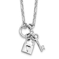 Load image into Gallery viewer, Sterling Silver Rhodium-plated Polished Lock and Key Necklace
