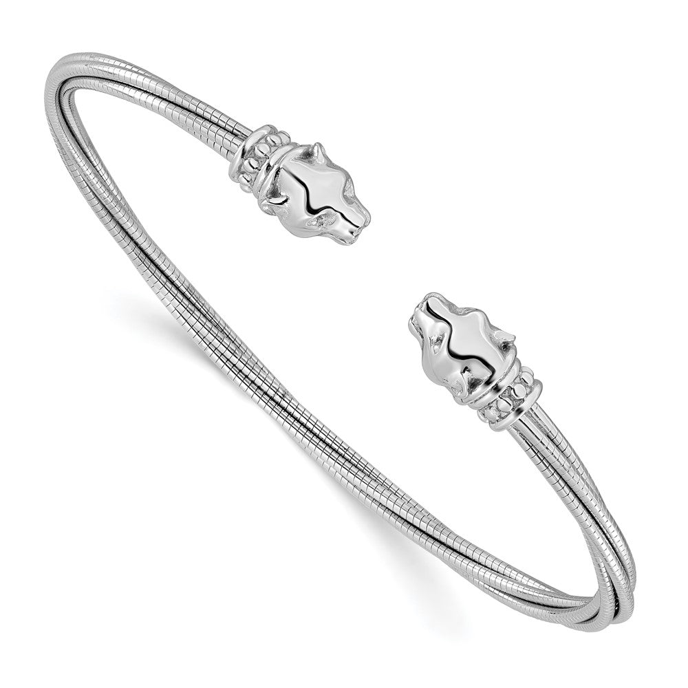 Sterling Silver Rhodium-plated Polished Leopard Head Cuff Bangle