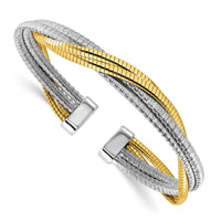 Load image into Gallery viewer, Sterling Silver Rhod/Gold-plat Polished Wrapped Twist Cuff Bangle
