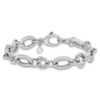 Load image into Gallery viewer, SS RH-plated Polished/Textured Fancy Link w/.25in ext. Bracelet

