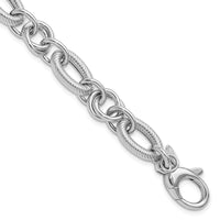 Load image into Gallery viewer, SS RH-plated Polished/Textured Fancy Link w/.25in ext. Bracelet
