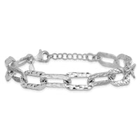 Load image into Gallery viewer, Sterling Silver Rh-pl Polished/Hammered Fancy w/1in ext. Bracelet
