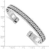 Load image into Gallery viewer, Sterling Silver Rhodium-plated Polished/Braided Cuff Bangle
