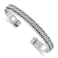 Load image into Gallery viewer, Sterling Silver Rhodium-plated Polished/Braided Cuff Bangle
