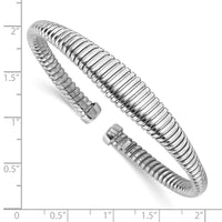 Load image into Gallery viewer, Sterling Silver Rhodium-plated Polished/Grooved Cuff Bangle
