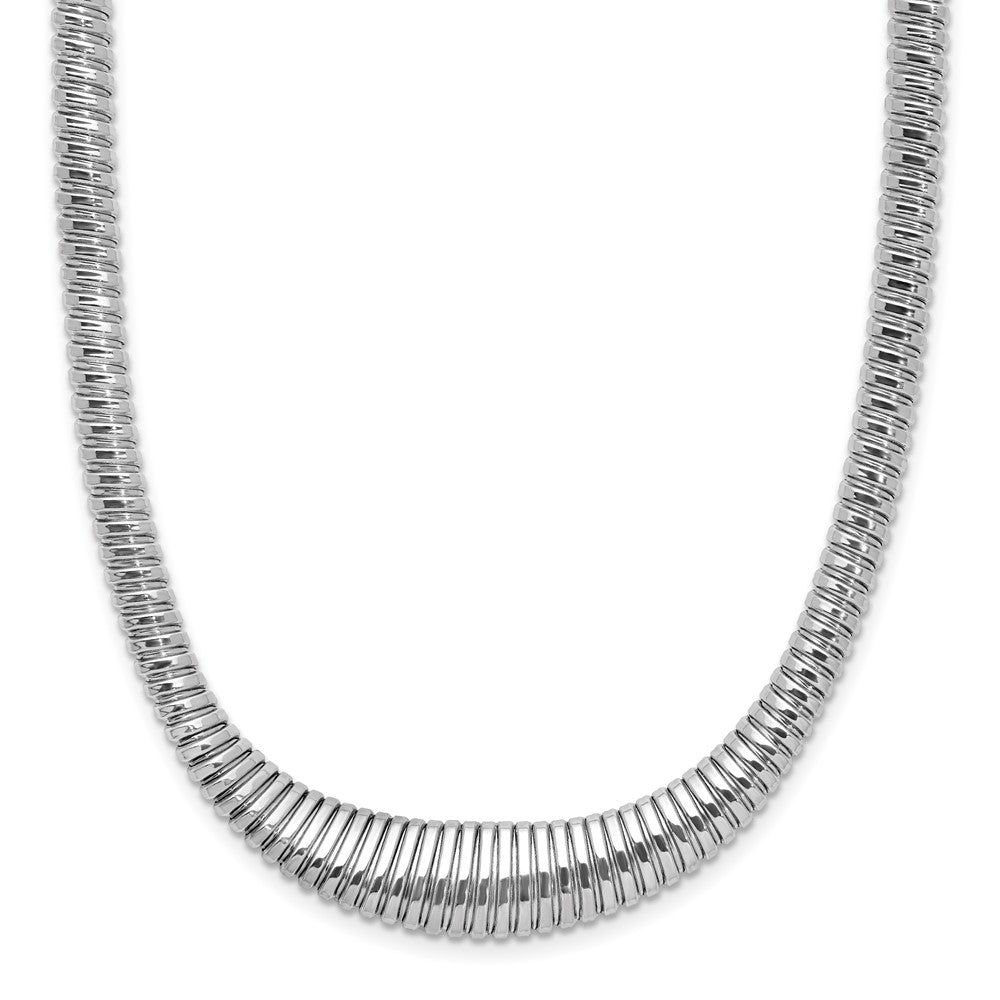 Sterling Silver Rhodium-plated Polished/Grooved Flexible Necklace