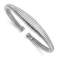 Load image into Gallery viewer, Sterling Silver Rhodium-plated Polished/Grooved Cuff Bangle
