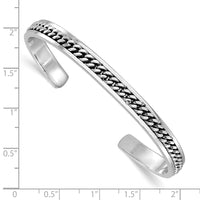 Load image into Gallery viewer, Sterling Silver Rhodium-plated Polished Curb Link Cuff Bangle
