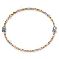 Load image into Gallery viewer, Sterling Silver Rh-plated w/Gold and Rose-tone Hinged Bangle
