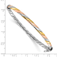 Load image into Gallery viewer, Sterling Silver Rh-plated w/Gold and Rose-tone Hinged Bangle
