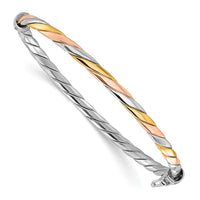 Load image into Gallery viewer, Sterling Silver Rh-plated w/Gold and Rose-tone Hinged Bangle
