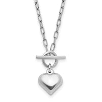 Load image into Gallery viewer, Sterling Silver Rhodium-plated Polished Heart Toggle Necklace
