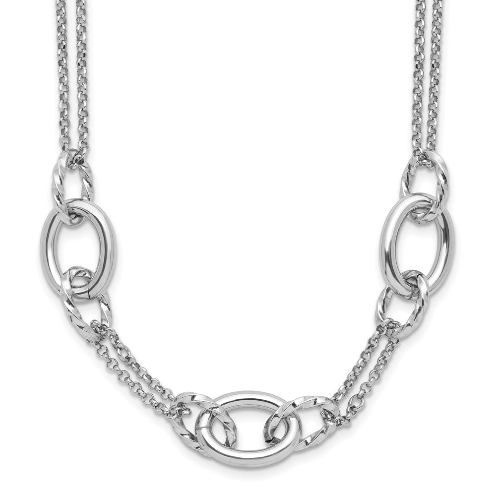 Sterling Silver Rhodium-plated Fancy Link with 2in ext. Necklace