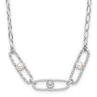 Load image into Gallery viewer, Sterling Silver Rh-plated CZ and Crystal Pearl w/2in ext. Necklace

