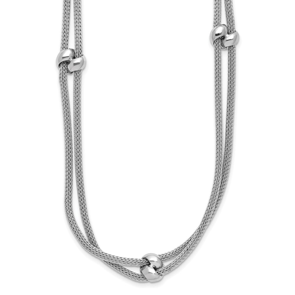 SS RH-plated Polished 2-strand Bead w/2.25in ext. Necklace