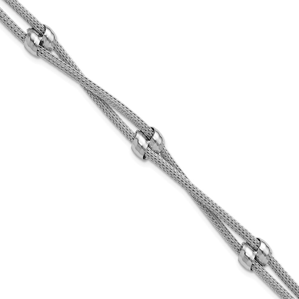 SS RH-plated Polished 2-strand Bead w/1in ext. Bracelet