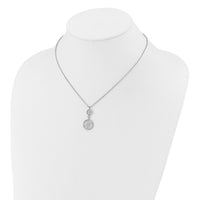 Load image into Gallery viewer, SS RH-plated CZ Polish/Grooved Circle w/2in ext. Necklace
