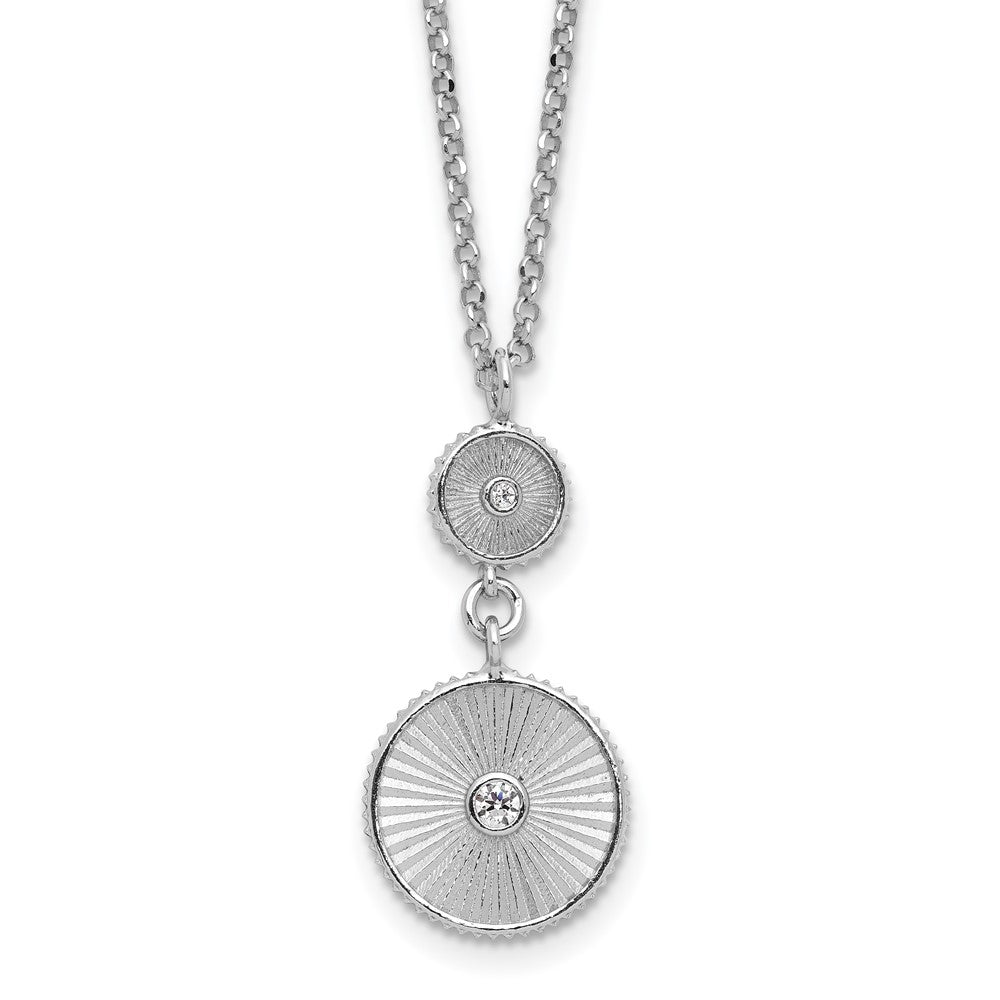 SS RH-plated CZ Polish/Grooved Circle w/2in ext. Necklace