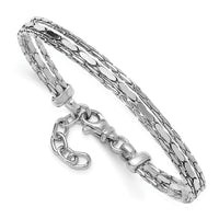 Load image into Gallery viewer, SS RH-plated Polished 3-Strand Fancy w/1in ext. Bracelet
