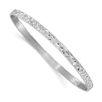 Load image into Gallery viewer, Sterling Silver RH-plated Polished/Hammered Slip-On Bangle
