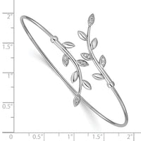 Load image into Gallery viewer, SS Rhodium-plated Polished CZ Leaf Bypass Flexible Cuff Bangle
