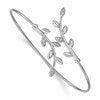 SS Rhodium-plated Polished CZ Leaf Bypass Flexible Cuff Bangle