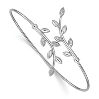 Load image into Gallery viewer, SS Rhodium-plated Polished CZ Leaf Bypass Flexible Cuff Bangle
