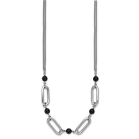 Load image into Gallery viewer, SS RH-pltd Black Glass Pearl 2-Strand Link w/2in Ext Necklace
