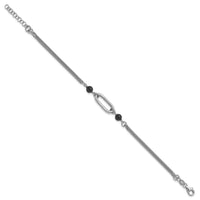 Load image into Gallery viewer, SS RH-pltd Black Glass Pearl 2-Strand Link w/1in Ext Bracelet
