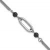 SS RH-pltd Black Glass Pearl 2-Strand Link w/1in Ext Bracelet