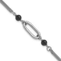 Load image into Gallery viewer, SS RH-pltd Black Glass Pearl 2-Strand Link w/1in Ext Bracelet
