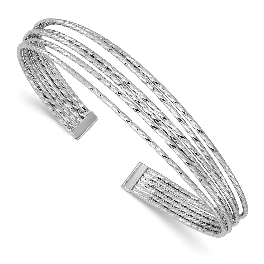 SS RH-plated Polished and D/C 6-Wire Cuff Bangle