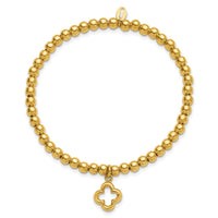 Load image into Gallery viewer, Sterling Silver Gold-tone Polished Beads w/Charm Stretch Bracelet

